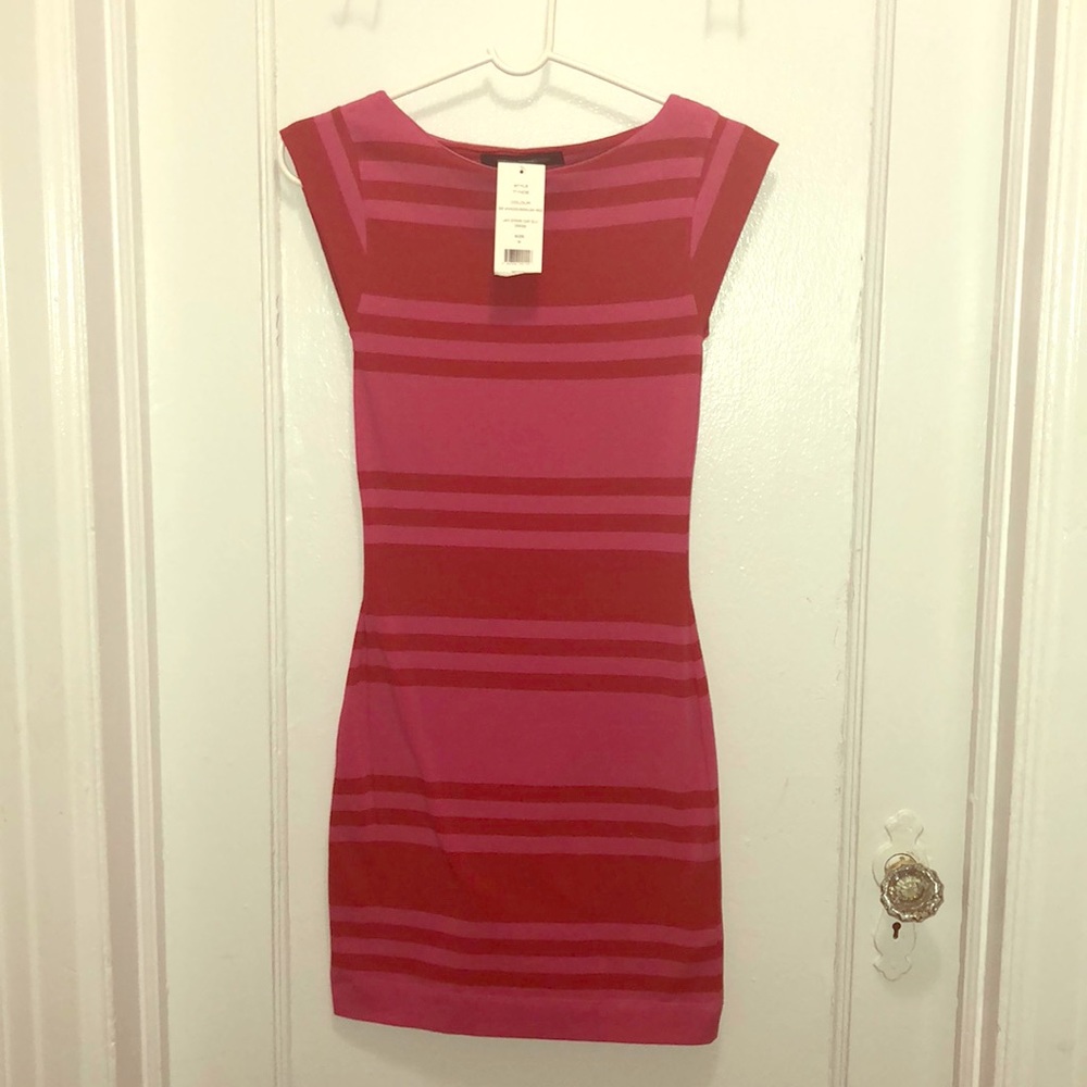 BNWT- Fitted cap sleeve pink and red spring dress